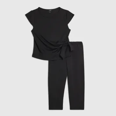 Girls Black Tie Side Capri Top Set