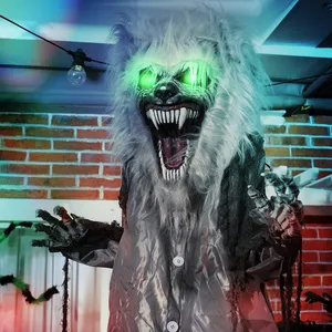 HOMCOM Skeleton Werewolf Outdoor Halloween Decoration Animatronic - grey