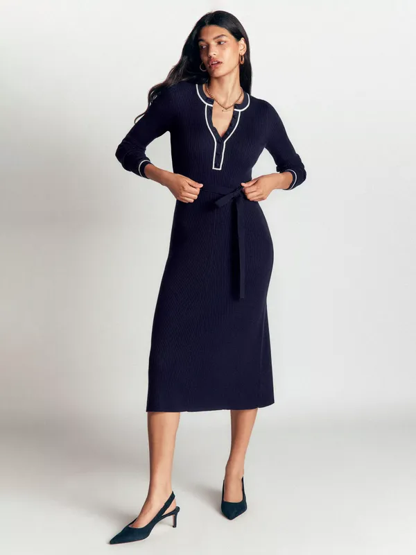 Boden Ribbed Crew Cotton Rich Bodycon Midi Dress