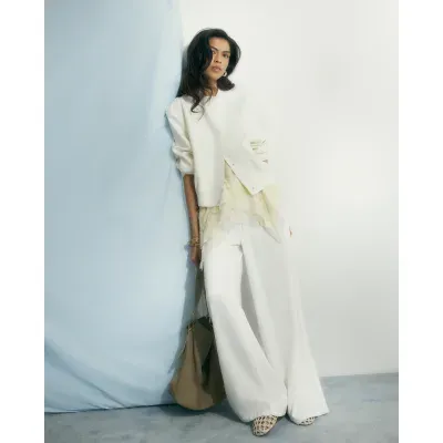 White Wide leg Drawstring Jeans