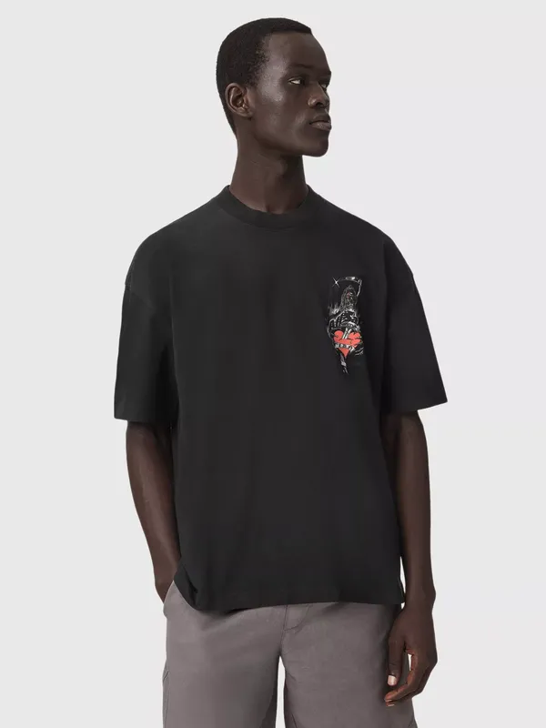 AllSaints Scimitar Cotton Loose Fit Graphic T-Shirt, Washed Black