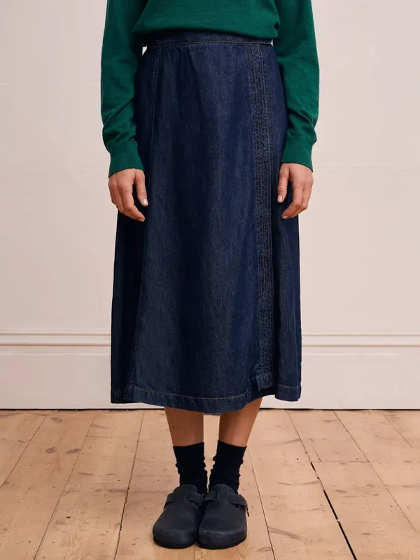 Celtic & Co. Denim Wrap Midi Skirt, Indigo Rinse Wash