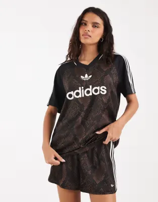 satin football jersey in dark brown snake
