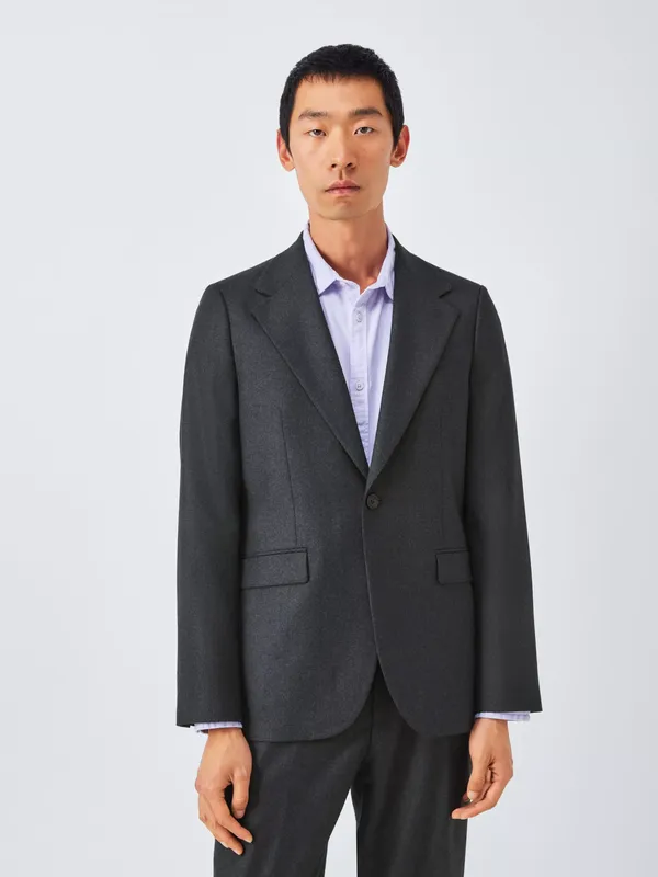 John Lewis Super 100's Wool Flannel Relaxed Fit Blazer, Dark Grey