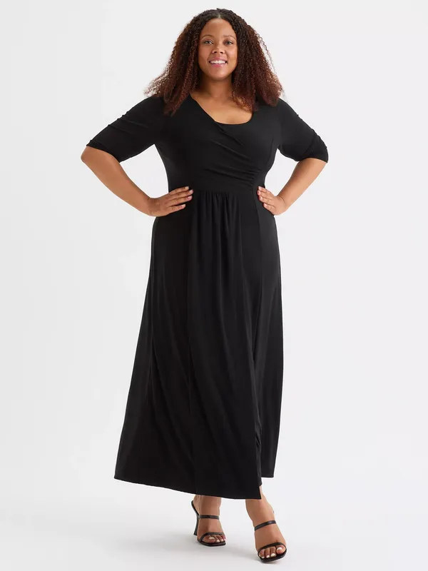 Scarlett & Jo Ruched Scoop Neck Dress, Black
