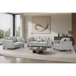 Faux Suede Sofa 3 Seater 2 Seater Arm Chair In Grey or Mink - Grey / 6