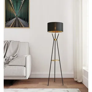 Camden Floor Lamp with Shelf - Black and Gold