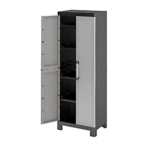 Form Links 4 shelf Black & grey Plastic Tall Utility Storage cabinet (H)182cm x (W)65cm x (D)45cm