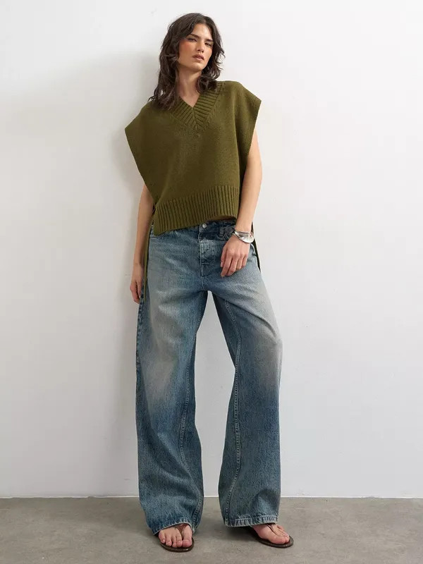 Topshop Knot Tie Sleeveless Knit Vest, Khaki