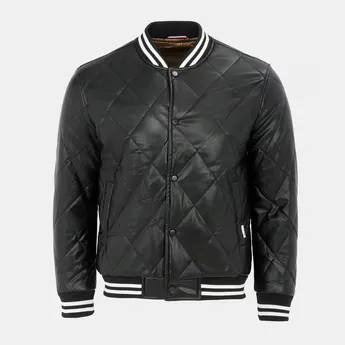 Firetrap Men's Faux Leather Button Long Sleeve Quilted Jacket