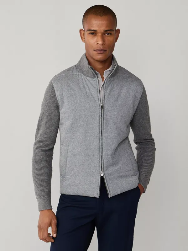Hackett London Hybrid Baffled Jersey Jacket, Charcoal Grey