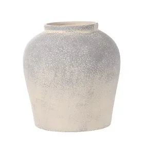 Medium Blue & Natural Matt Ceramic Speckled Vase, (H)27cm (D)26cm