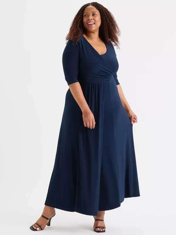 Scarlett & Jo Plain Ruched Maxi Dress, Solid Navy