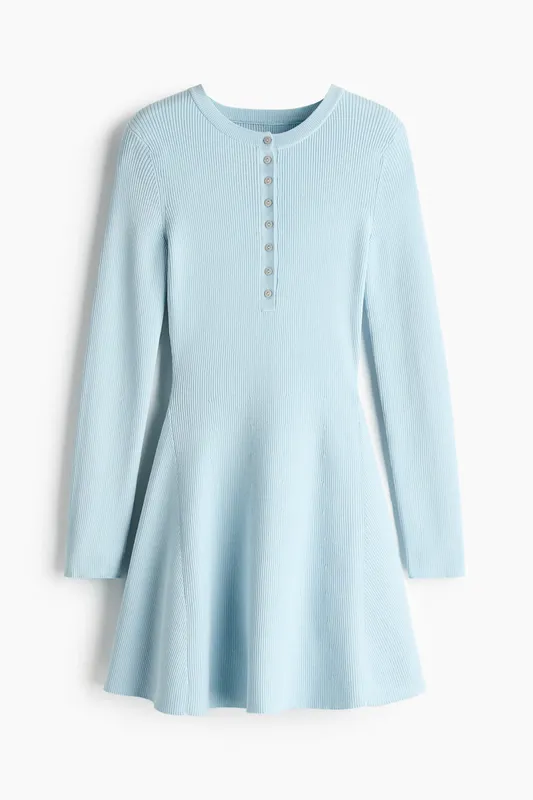 Rib-knit flared-skirt dress