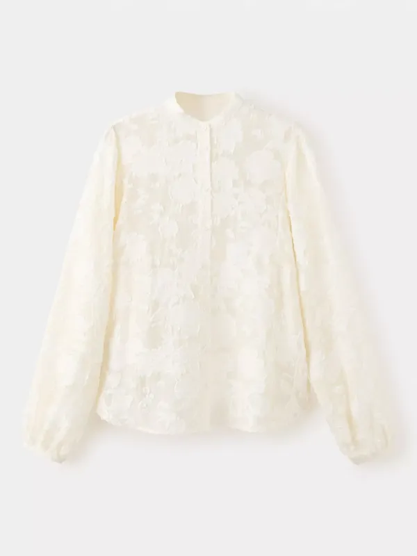 Mango Embroidered Mandarin Collar Blouse, Off White