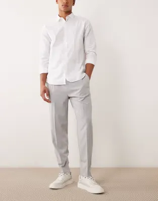 tailored tapered trousers in blue seersucker with elasticated waist