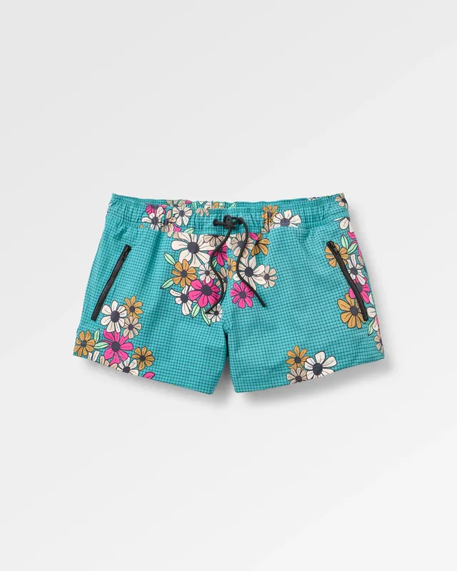 Passenger Clothing Way Out Netplus® All Purpose Short - Floral Grid Ocean Teal