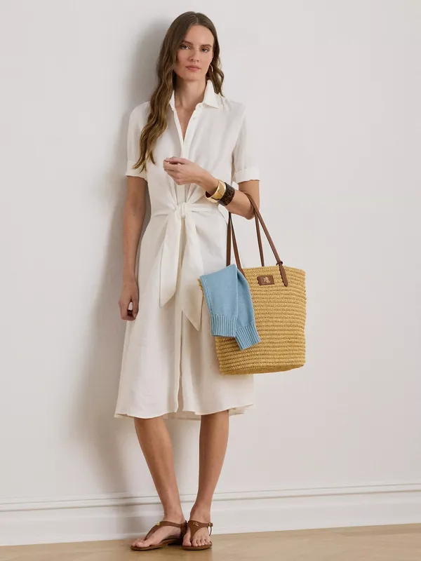 Lauren Ralph Lauren Wakana Short Sleeve Linen Midi Shirt Dress, White