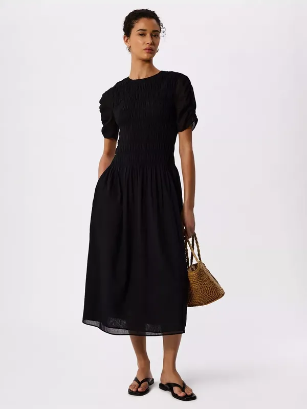 Whistles Avery Smocked Midi Dress, Black