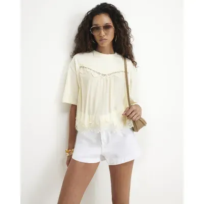 Yellow Cotton Lace Front T-Shirt