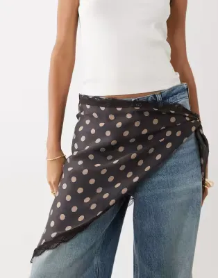 lace trim polkadot scarf belt in chocolate