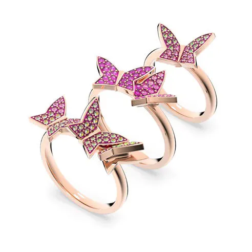 Swarovski Lilia ring Set (3) Butterfly Pink Rose gold-tone plated