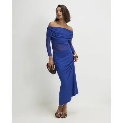 Blue Mesh Maxi Skirt