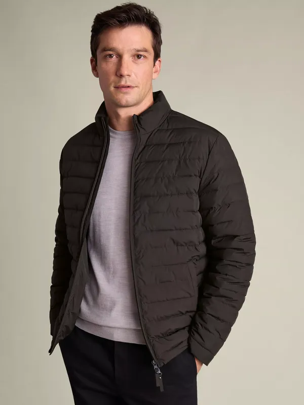 Charles Tyrwhitt Zip Front Quilted Jacket, Chocolate Brown