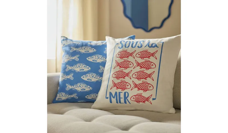 Argos Home Sous la Mer Print Pack of 2 Cushion Cover-43x43cm