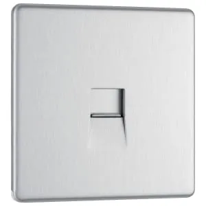 BG Screwless Flat Plate Screw Type Single Master Telephone Socket - Brushed Steel