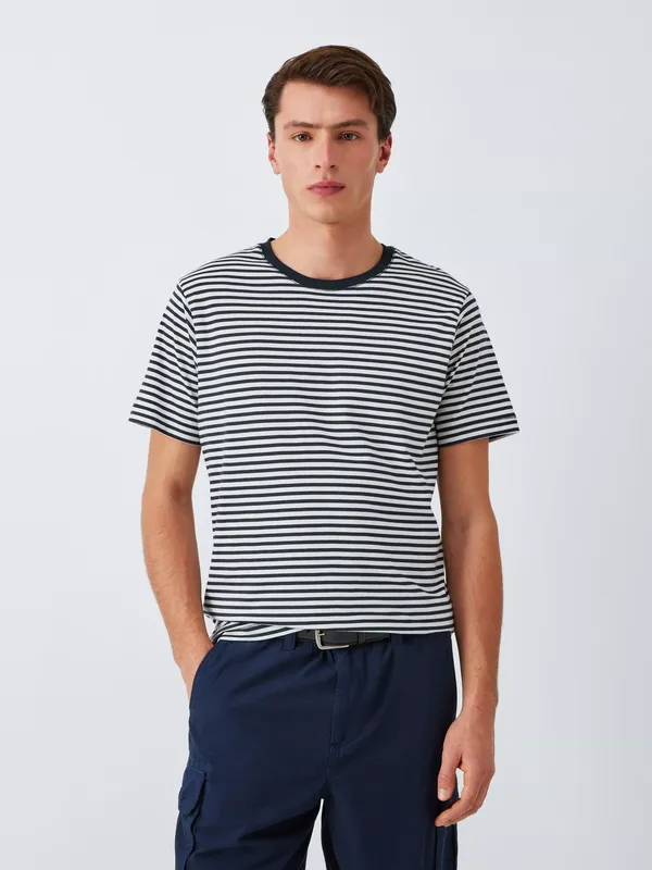 John Lewis Supima Cotton Regular Fit Crew Neck Stripe T-Shirt
