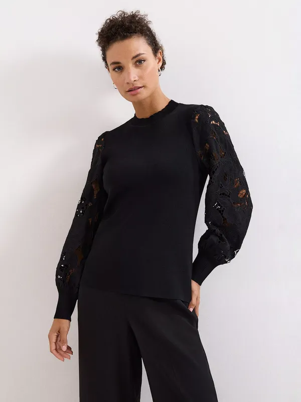 Phase Eight Harriet Lace Sleeve Jumper, Black