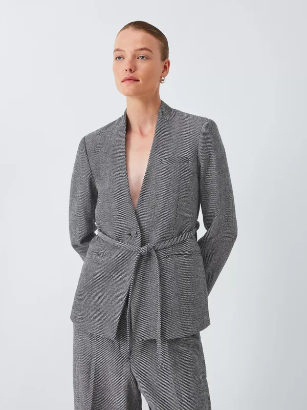 John Lewis Striped Twill Wool Blend Blazer, Grey
