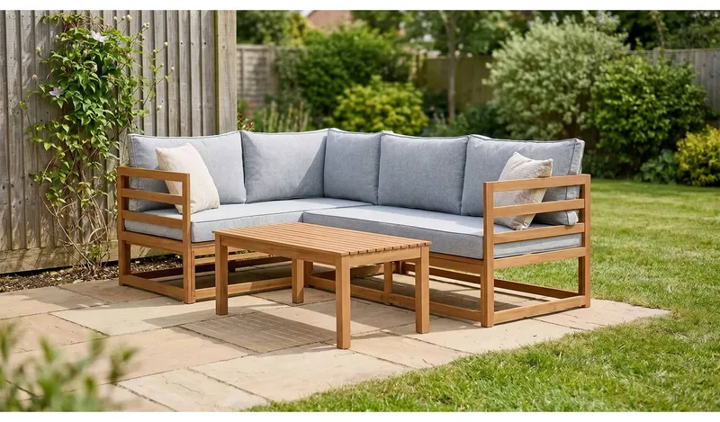 Habitat Evissa 5 Seater Wooden Garden Corner Sofa Set - Grey