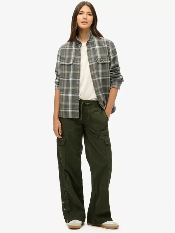 Superdry Low Rise Wide Leg Cargo Trousers, Surplus Goods Olive Green