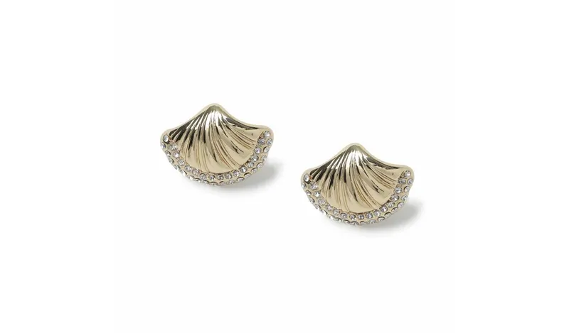 Freedom Gold Tone Crystal Shell Stud Earrings