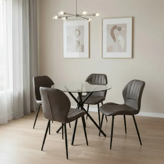 New York Dining Table with 4 Jaydn Leather Chairs - Grey