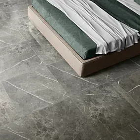 Ultimate Grey Gloss Marble effect Porcelain Indoor Wall & floor Tile, Pack of 3, (L)595mm (W)595mm