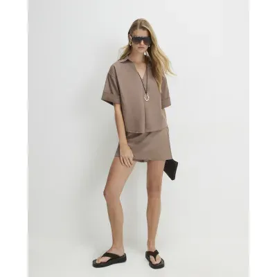 Beige Linen Blend Skort