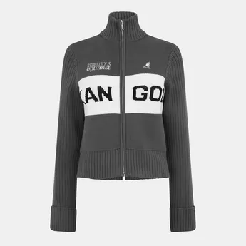 Kangol Logo Turtleneck Rib Knitted Full Zip Cardigan