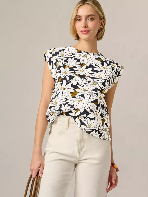 Adrianna Papell Extended Sleeve Top, Navy/Ivory Lily