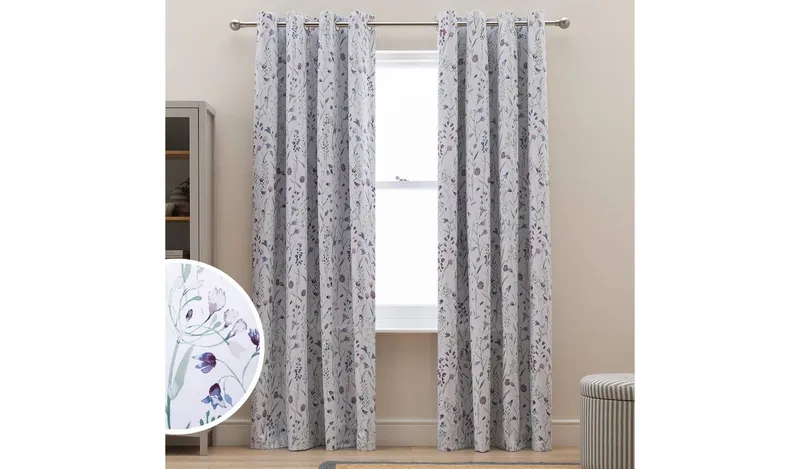 Argos Home Floral Blackout Eyelet Curtain - Purple