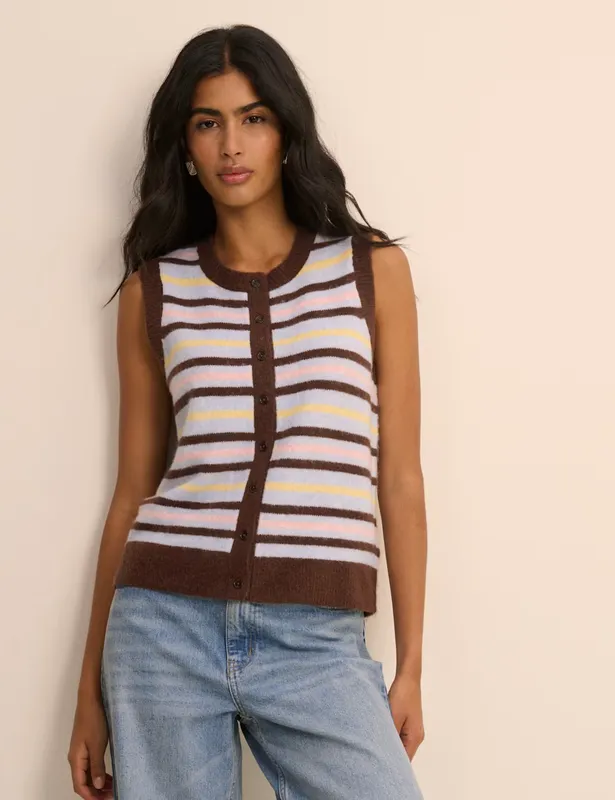 Nobody's Child Striped Sleeveless Cardigan with Wool