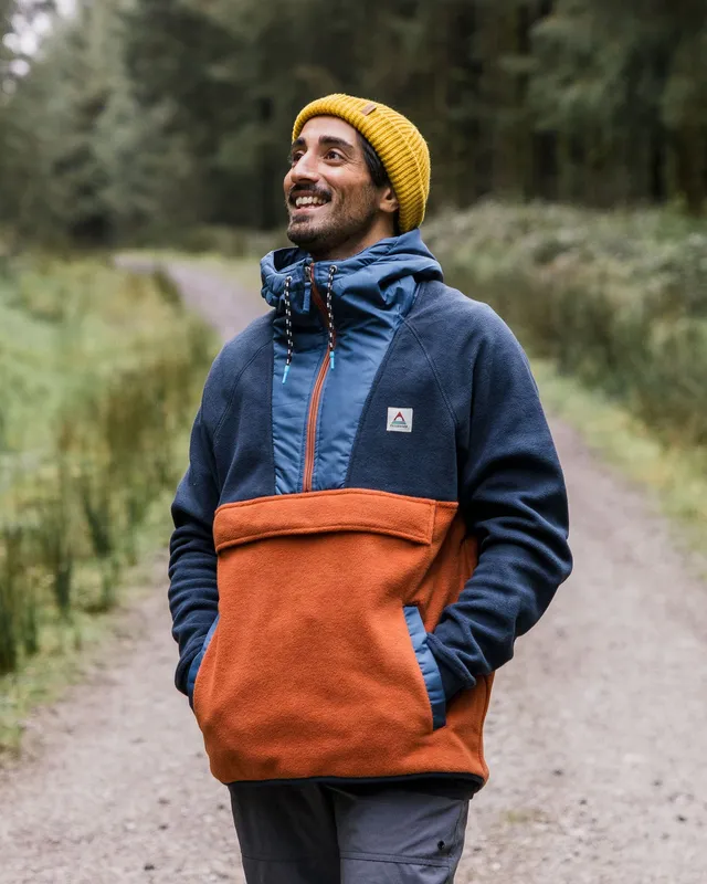Passenger Clothing Woodland Hooded 1/2 Zip Polar Fleece - Deep Navy/Baked Clay