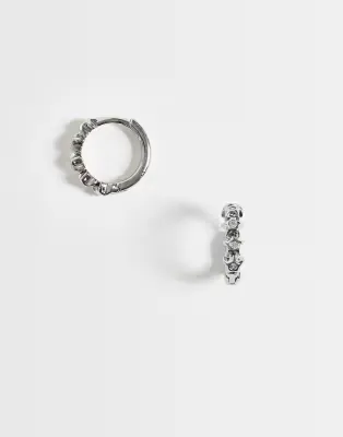 star row cubic zirconia hoop earrings in silver