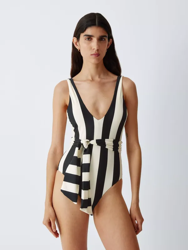 John Lewis Plunge Swimsuit, Mono Stripe