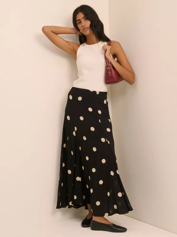 Nobody's Child Selene Polka Dot Midi Skirt, Black/Cream