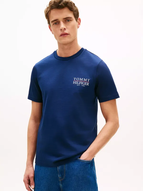 Tommy Hilfiger Cotton Regular Fit Short Sleeve Heritage Logo T-Shirt, Carbon Navy