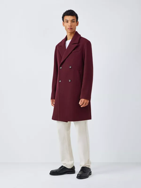 John Lewis Double Breasted Wool Blend Overcoat, Fig