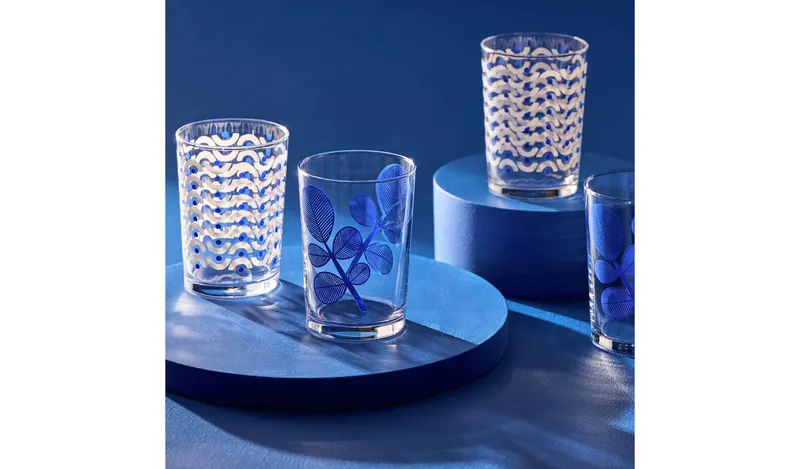 Habitat Blue Leaf & Wiggle Set of 6 Hi ball Glasses